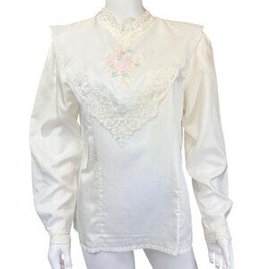 Vintage 1980s Nicola Prarie Cottagecore Lace Victoriana Blouse Size 14